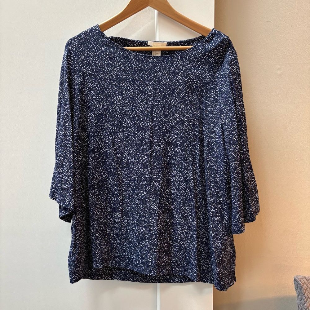 H&M Navy & White Dotted Print Blouse – Size 12
